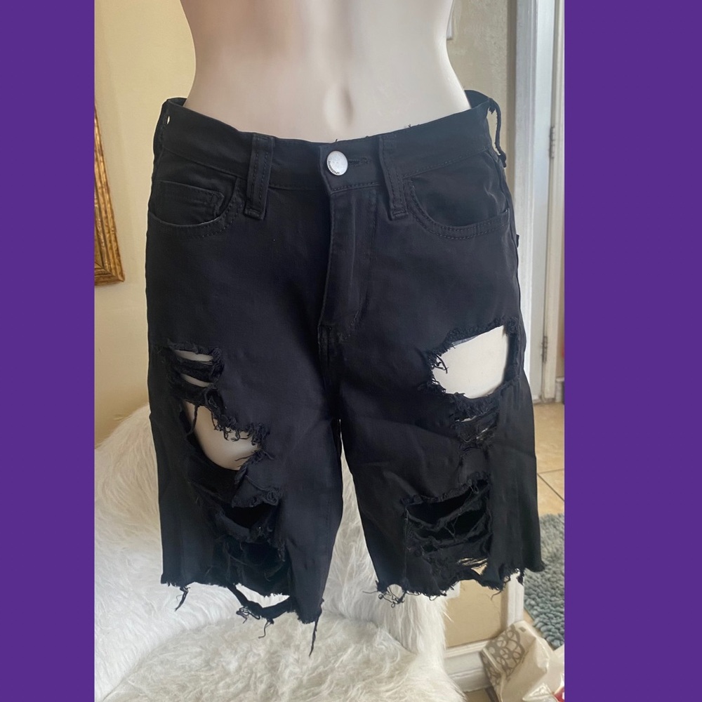 black denim shorts